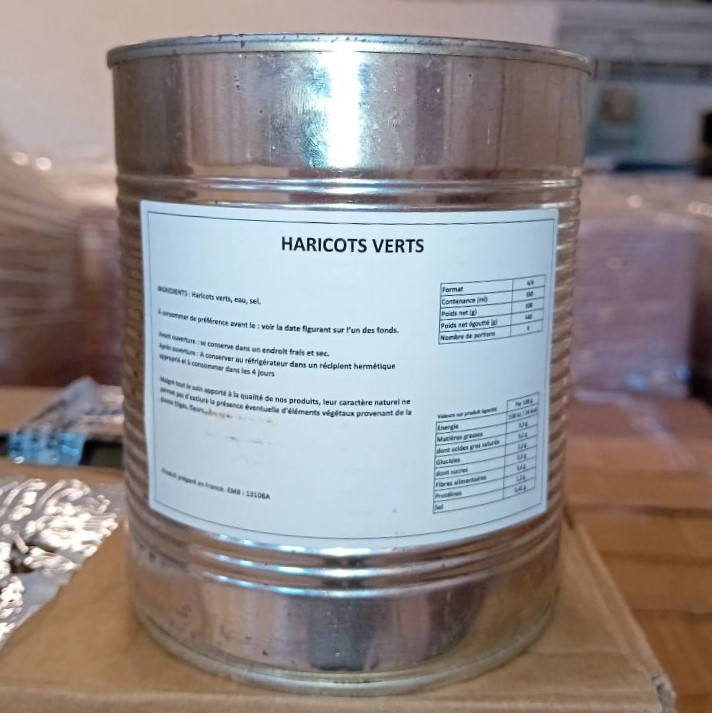 Haricots Verts France Déstockage - Boite intacte 4/4 PN 800g PNE 440g - DDM minimum 2026