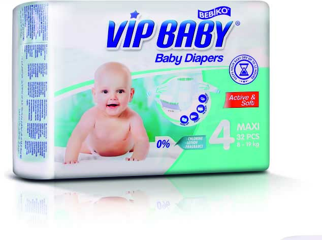 VIP BABY Active & Soft - Changes bébé 8/19 kg - Paquet de 32